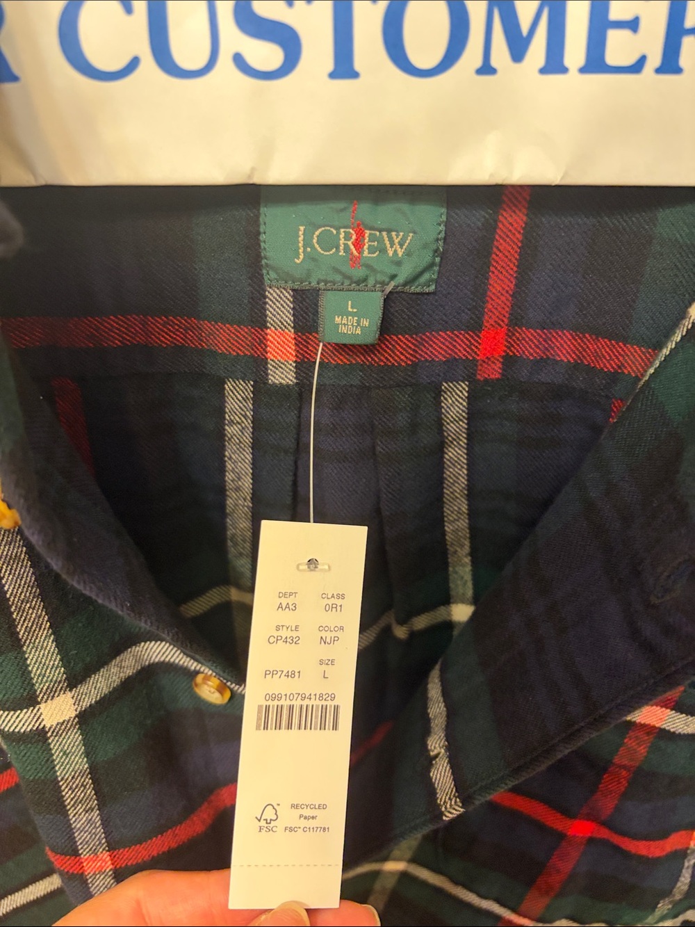 J. Crew Green and Navy Plaid Button-Down Shirt
